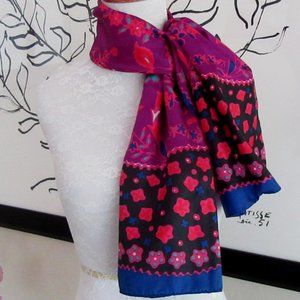 LADY HERITAGE SILLOOK polyester scarf wrap retro floral print purple red blue